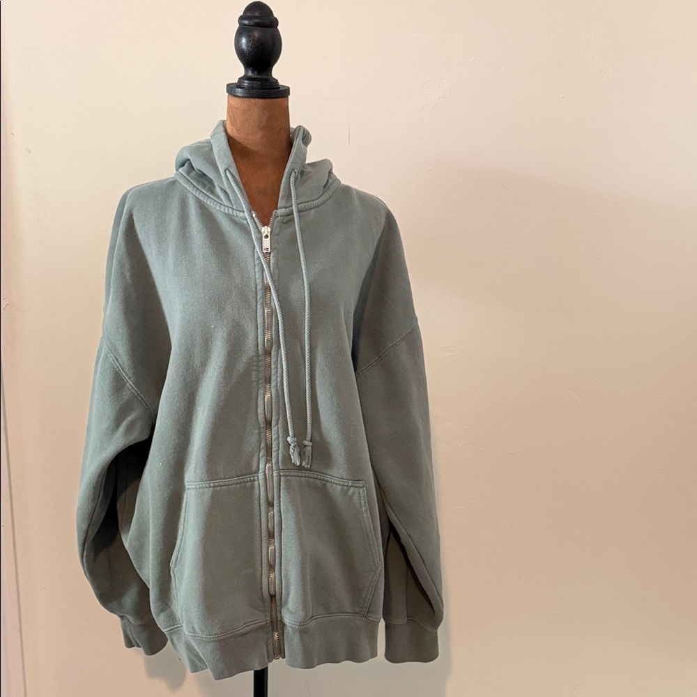 Brandy Melville Christy Hoodie Cozy Green Zip-Up